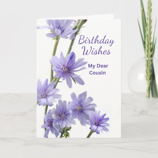 Cartão Para Cousin Birthday Violet Chicory Flowers (Frente)