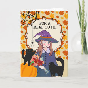 Cartão Para Cousin Halloween, bruxa e gatos bonitos
