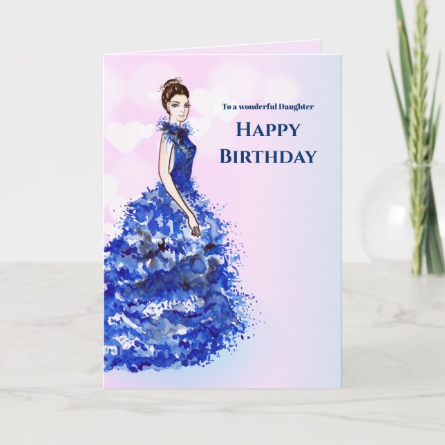 Cartão Para Filha no Birthday Sparkly Blue Gown Design (Frente)
