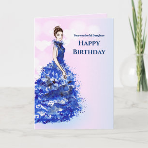 Cartão Para Filha no Birthday Sparkly Blue Gown Design
