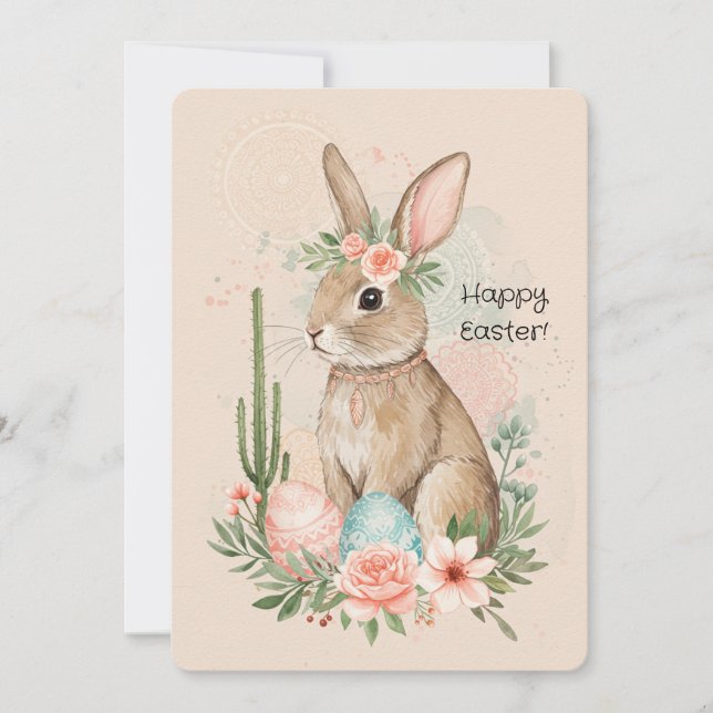 Cartão para impressão Boho Easter Bunny - Whimsica (Frente)