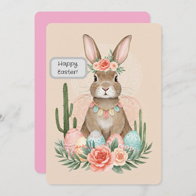 Cartão para impressão Boho Easter Bunny - Whimsica (Frente/Verso)