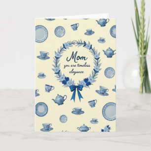 Cartão para Mãe com Coroa Floral Azul