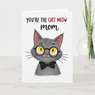Cartão para Mãe de Gato com Óculos de Bolinhas