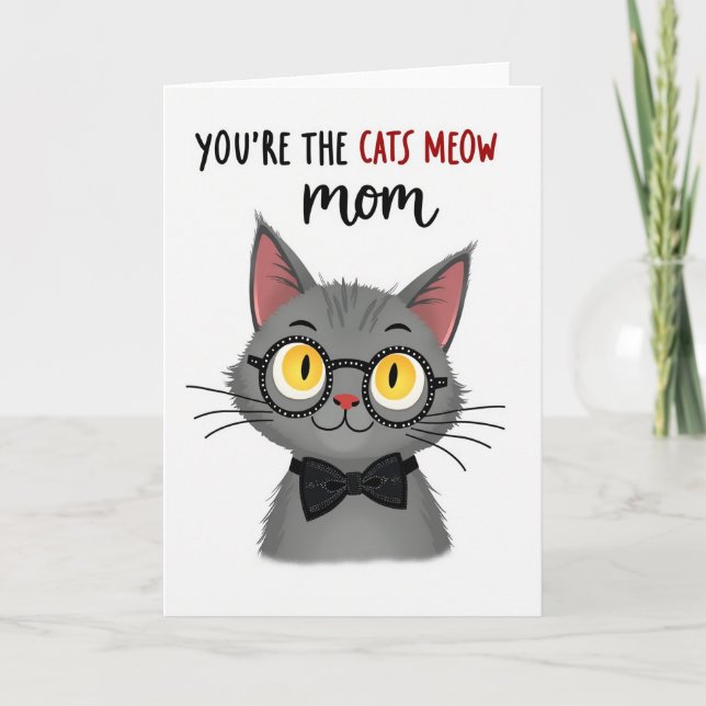 Cartão para Mãe de Gato com Óculos de Bolinhas (Frente)