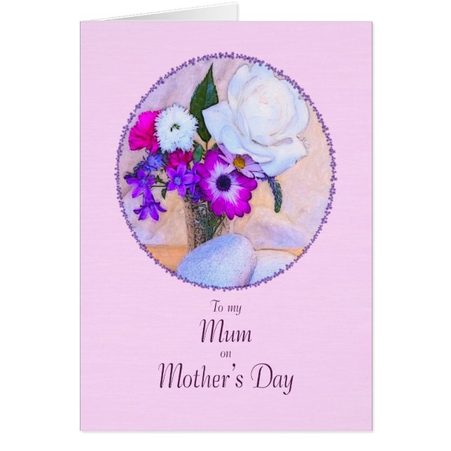Cartão Para Mãe, Dia de as mães com flores pintadas. (Frente)