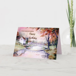 Cartão Para marido na Birthday Arch Bridge Watercolor