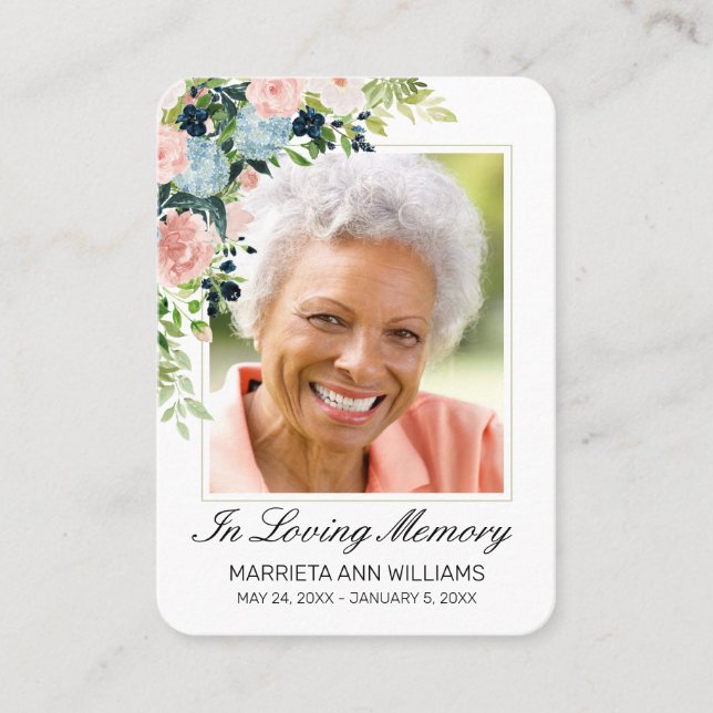 Cartão para Memória Floral de Rosa Rosa Rosa Azul  (Frente)