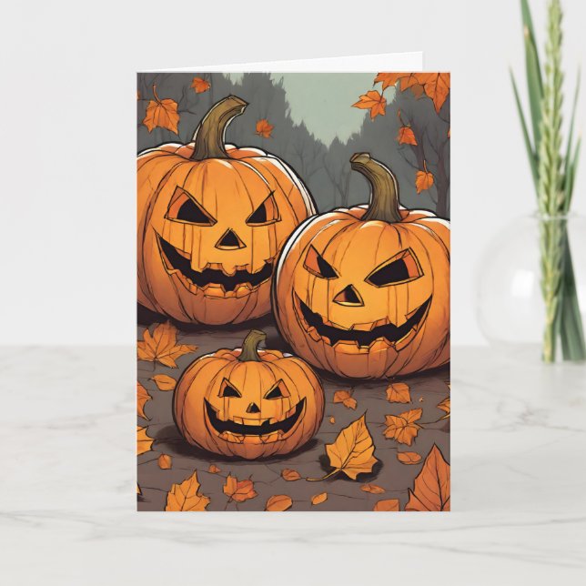 Cartão Para novos pais, Halloween Jack o'Lantern Grins (Frente)