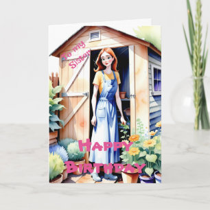 Cartão Para o Aniversário da Minha Irmã Cute Gardene e Fl