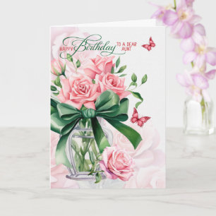 Cartão para o aniversário da tia rosas cor-de-rosa e borb