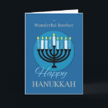 Cartão Para o irmão Hanukkah Menorah no azul escuro<br><div class="desc">Comece a comemorar Chanucá dando este cartão ao seu maravilhoso irmão para cumprimentá-lo e compartilhar uma maravilhosa mensagem de feriado para a cara excelente.</div>