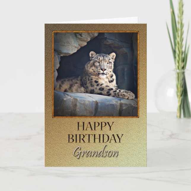Cartão Para o neto um o aniversário com um leopardo de (Frente)