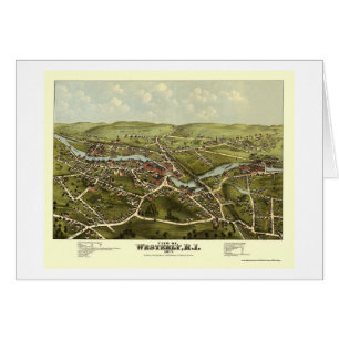 Cartão Para o oeste, mapa panorâmico de RI - 1877