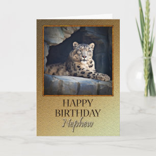 Cartão Para o sobrinho um aniversário com um leopardo-da