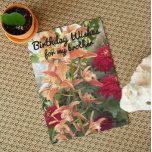 Cartão Para Orquídeas Irmãs e Aniversário Floral de Mães<br><div class="desc">Cartão de aniversário Floral para um irmão querido que apresenta a foto de um spray de Cymbidium Orchids junto com flores vermelhas Chrysanthemum. Selecione o estilo de conclusão do cartão.</div>