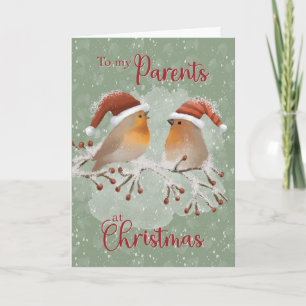 Cartão Para pais em pássaros de Natal com Papai Noel