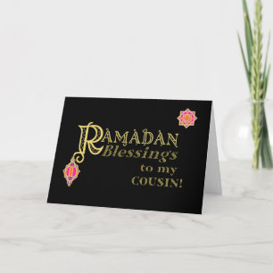 Cartão Para Primo Ramadã Bênçãos Douradas em Preto