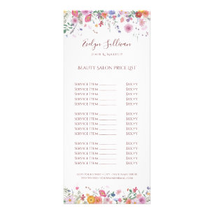 Cartão para rack de lista de preços de flores silv