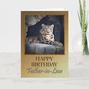 Cartão Para sogro um Aniversário com um leopardo-da-neve