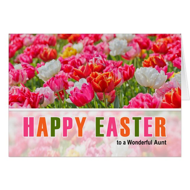 Cartão para tia no Jardim de Tulipas Rosa-Páscoa (Frente Horizontal)