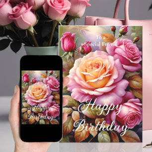 Cartão Para um Amigo Especial Rosas Amarelas Cor-de-Rosa