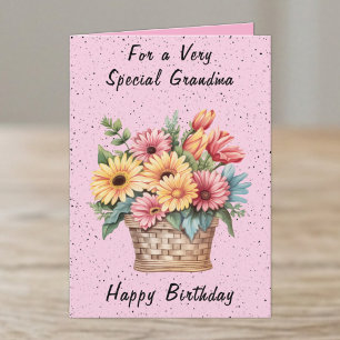 Cartão Para uma avó muito especial flores rosa aniversári