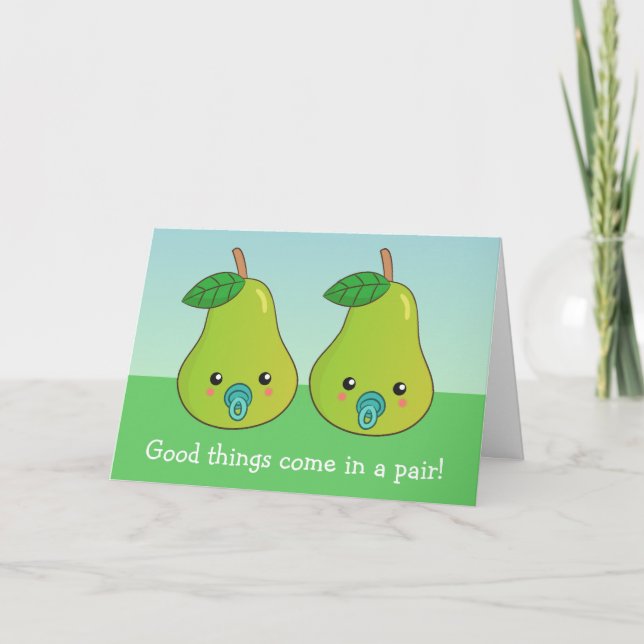Cartão Para uma mãe de gêmeos - Um par de peras fofas (Frente)