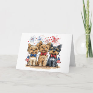 Cartão Parabéns 4 De Julho Yorkshire Terrier Dogs