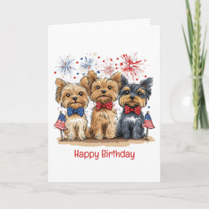 Cartão Parabéns 4 De Julho Yorkshire Terrier Dogs