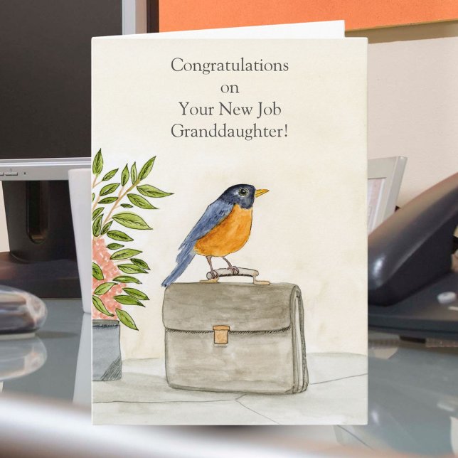 Cartão Parabéns à neta pelo novo emprego Robin (Criador carregado)