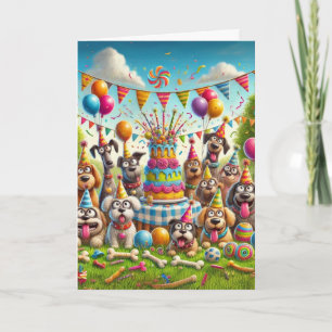 Cartão Parabéns ao Cachorro no Dia da Festa