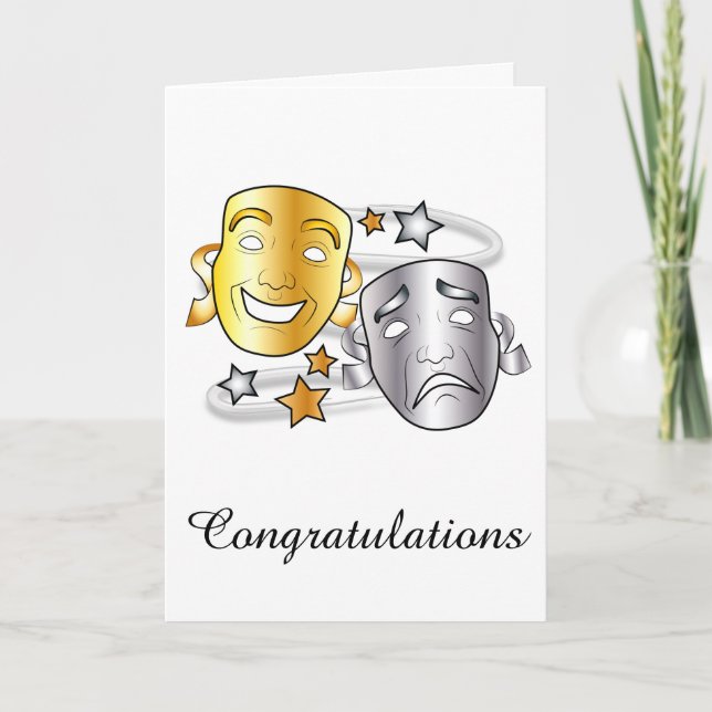 Cartão Parabéns ao Drama Performance Play com Máscaras (Frente)