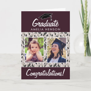 Cartão Parabéns ao Graduado com Padrão de Folhas 2 Foto