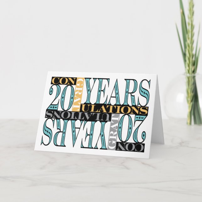 Cartão Parabéns ao Mosaico de Aniversário de 20 Anos do F (Frente)