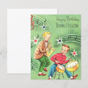 Cartão Parabéns aos Vintage Kids jogando instrumentos