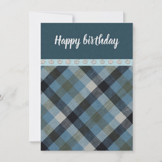 Cartão Parabéns Blue Tartan Flat Greeting Card (Frente)