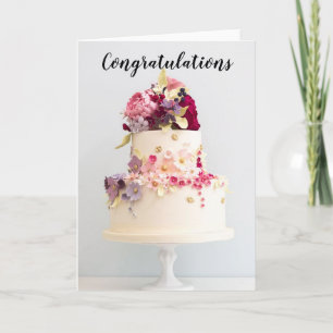 Cartão Parabéns - Bolo de Casamento Floral de Primavera