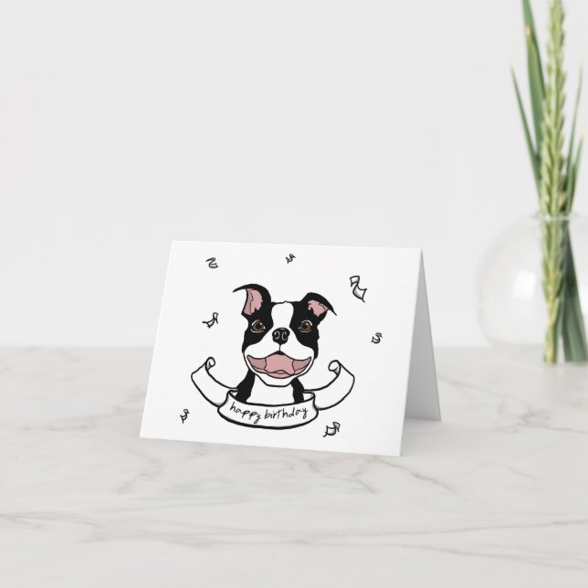 Cartão Parabéns, Boston Terrier Dog Card (Frente)