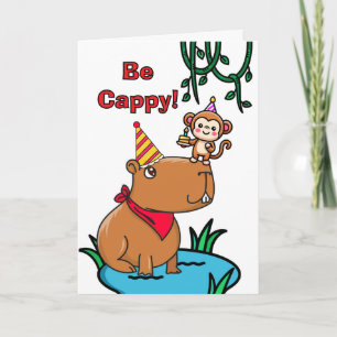 Cartão Parabéns Cappy Capivara e Macaco Fofo