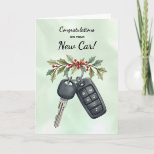 Cartão Parabéns Carro Novo Natal Holly Berries