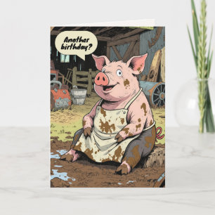 Cartão Parabéns, Cartoon Pig Na Lama
