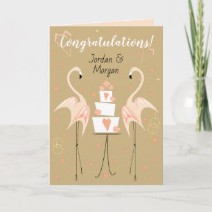 Cartão Parabéns Casamento Flamingo Nomes rosa