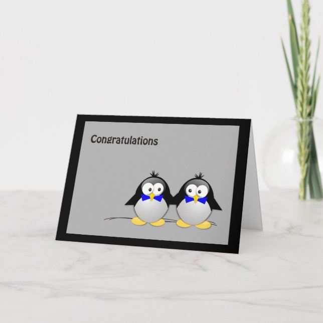 Cartão Parabéns Casamento/ Gay de União- Pinguins (Frente)