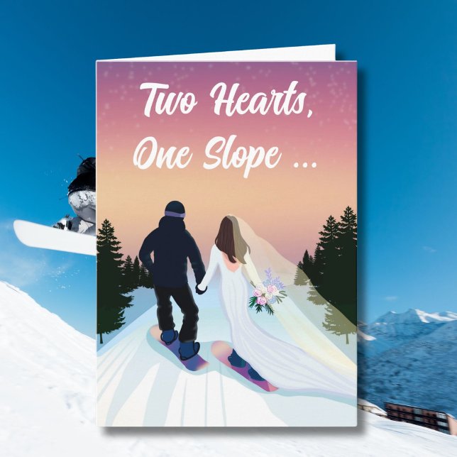 Cartão Parabéns Casamento Noiva & Noivo Snowboarding (Criador carregado)