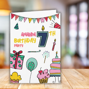 Cartão Parabéns Colorido Cumpleaños 7 Aniversário Saudaçã