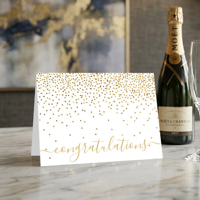 Cartão Parabéns com Glam Gold Confetti Script (Criador carregado)