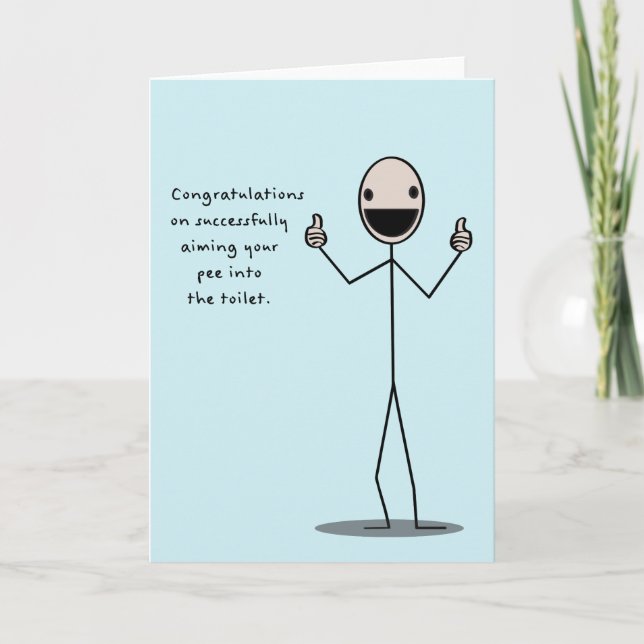 Cartão Parabéns com sucesso em apontar seu xixi (Frente)