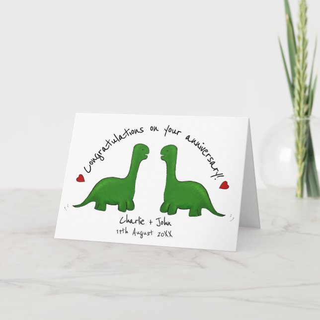 Cartão Parabéns de aniversário de casamento do Dinossaur  (Frente)