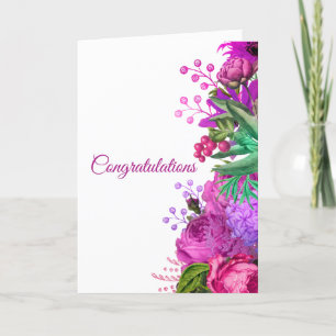 Cartão Parabéns de Aquarela Flórida de Casamento Rosa